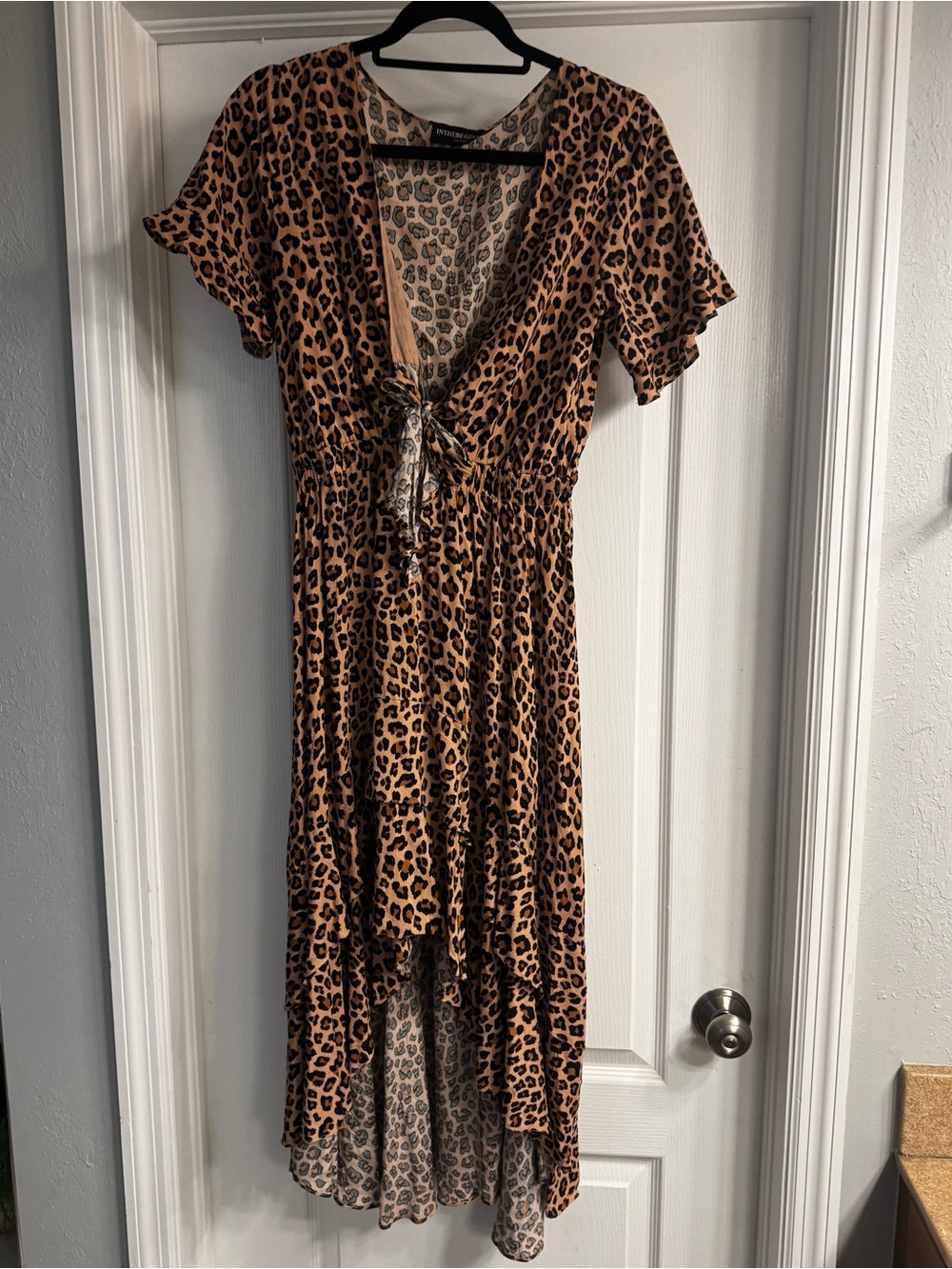 Leopard Print Tie-Front High-Low Dress - Brown/Black